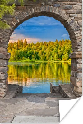 Produktbild von MuchoWow® Poster Bäume - Wald - Wasser - Aussicht 120x180 cm - Kunstposter