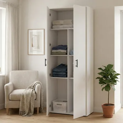 Immagine prodotto di Dmora Armadio Multiuso 2 Ante Holyoke 40x206h cm Bianco, 2 Ante 5 Vani
