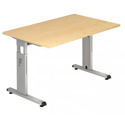 Immagine prodotto di VOS12/3/S Scrivania Hammerbacher con piede a C - 120 x 65-85 x 80 cm, regolabile in altezza, acero/argento