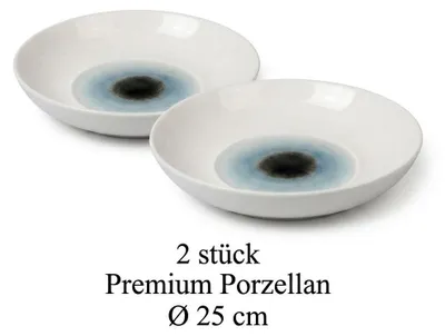 2er-Set Premium Porzellan Speiseteller Ø25 cm – Elegantes Center-Auge-Design in Tiefblau