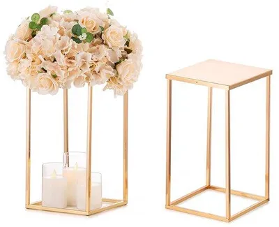 Image de Vase rectangulaire doré de 40 cm avec plateau, décoration de mariage, 2 pièces, en métal, pour une fête ou un anniversaire