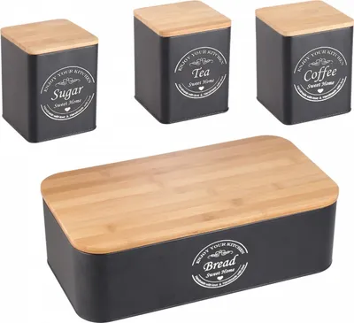 Immagine prodotto di Herzberg HG-04401: Set portapane da 4 pezzi con contenitori - Nero opaco