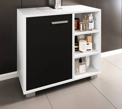 Produktbild von VCM Holz Waschbeckenunterschrank | Badschrank | Maße: H. 58 x B. 60 x T. 30 cm | 1 Drehtür | 3 kleine offene Regalfächer - Zalo L