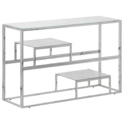 Image de Table console argenté acier inoxydable et verre trempé