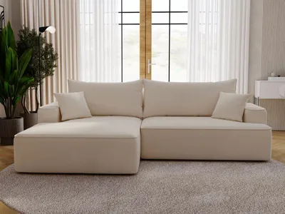 Produktbild von GrainGold Ecksofa L-Form Links California - Ecksofa mit Schlaffunktion, Bettkasten - Moderne Ecksofa, Wohnzimmer Ecksofa - Eckcouch Beige (Komodo 11)