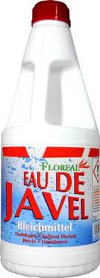 A white plastic bottle of cleaning product with a red cap.