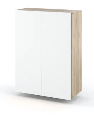 A product shot of a wall-mounted bathroom cabinet with two doors.