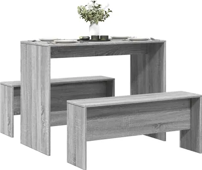 Produktbild von Maison Exclusive - 3-tlg. Esstisch und Bank Set Grau Sonoma Holzwerkstoff