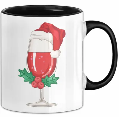 Produktbild von Weihnachten Weinglas Tasse Geschenk Weihnachtliche Grafik Kaffee-Becher (Schwarz)