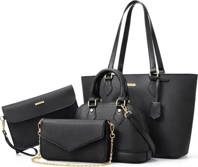 Produktbild von Bagsure Handtaschen Set Damen 4-teiliges Schwarz - Büro Schule Einkauf Reise