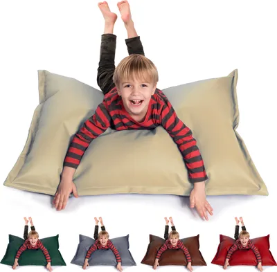 Produktbild von sunnypillow S Sitzsack Sitzkissen aus Kunstleder Outdoor & Indoor 100 x 70 cm mit 60L Styropor Füllung Sessel für Kinder & Erwachsene Sofa Beanbag viele Farben und Größen zur Auswahl Cremefarben