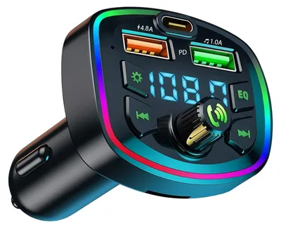 Bluetooth FM-Transmitter, 2 USB + Type-C, 4,8 A + 18 W PD, Freisprecheinrichtung