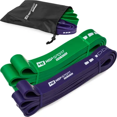 Produktbild von Hop-Sport Fitnessbänder SET aus Latex verschiedene Ebenen Wiederstandsbänder für Kraft & Fitnesstraining und Muskelaufbau - Klimmzüge 16-57kg - 2 Bänder