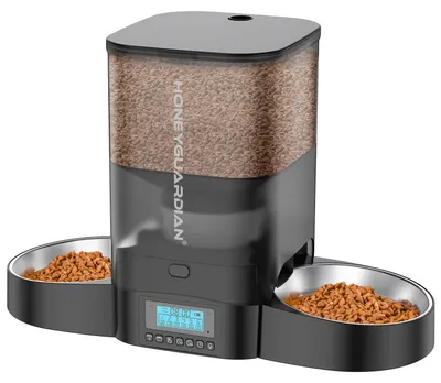 Immagine prodotto di Distributore automatico di cibo per gatti doppio - Timer - 3,5 L - Ciotola in acciaio inox