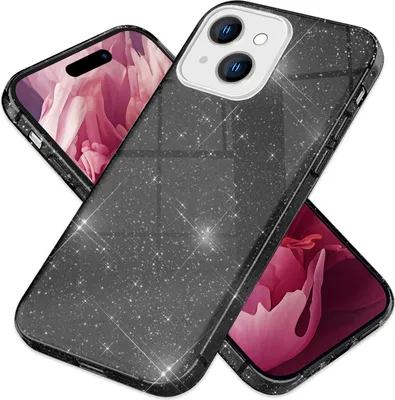 Produktbild von Glitzer Hülle für iPhone 15 Hybrid Bling Case Silikon Handyhülle Schutz Tasche Schwarz