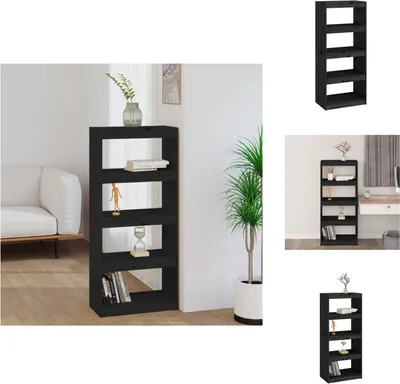 Obrázek produktu pro vidaXL Knihovna černá 60x30x135,5 cm z masivního borovicového dřeva - Knihovny a regály