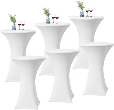 Produktbild von 6er-Set Weiße Stretch Stehtisch Husse Bistrotisch Tischdecke Ø 60-65 cm Elasthan Stretch Bankett Hochzeit Geburtstagsfeier 60×110cm