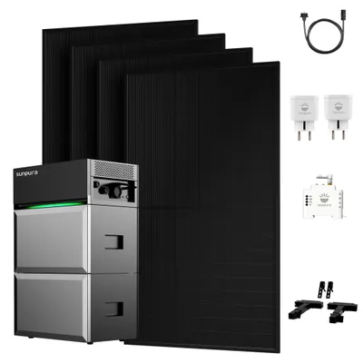Produktbild von Balkonkraftwerk mit Speicher, Sunpura S2400 mit B2400 Erweiterungsakku, JA Solar 2000W PV Panel & 1x Smarter Zähler & Plug,4x Balkon-Halterung Schwarz