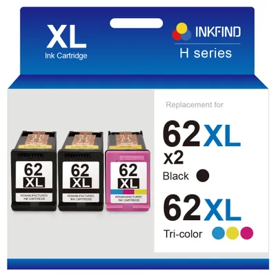 Produktbild von INKFIND 62XL Passend für HP62 HP62XL HP 62 HP 62XL C2P05AE C2P07AE Tintenpatrone - Hohe Kapazität 3er-Pack Schwarz und Farbe