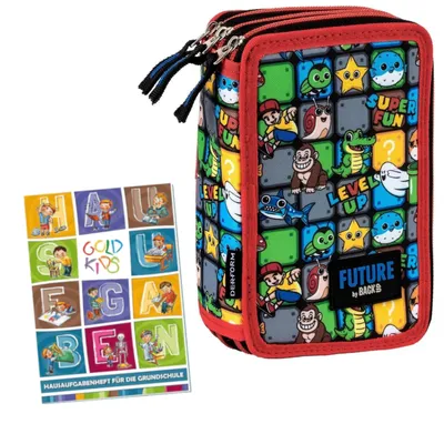 Produktbild von Federmäppchen 3 Fächer - Mäppchen für Mädchen und Jungen - Federmappe 3-Fach Federtasche Gefüllte Schüleretui Schulmäppchen und Hausaufgabenheft