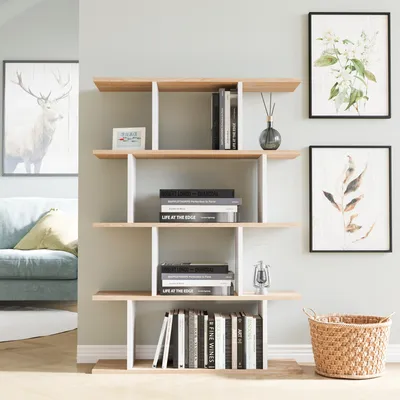 Immagine prodotto di Skye Decor, Harmon - Bianco, Rovere, Libreria, Rovere, 100% PANNELLI DI PARTICELLE RIVESTITI IN MELAMMINA, 90 x 25 x 127,4 cm