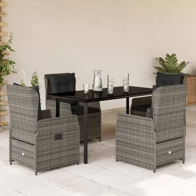 Produktbild von Möbel 5-tlg. Garten-Essgruppe mit Kissen Grau Poly Rattan - Gartenmöbelgarnituren 3262863