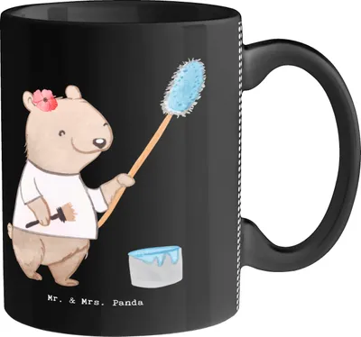 Produktbild von Mr. & Mrs. Panda Becher Malerin Herz - Schwarz - Geschenk, Renovieren, Gesellenprüfung, Malerbetrieb, Tapezieren, Keramiktasse, Kaffeetasse, Teetasse, Tasse, Maler