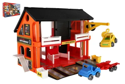Image de Garage à 2 étages + 3 voitures en plastique dans une boîte de 59 x 39 x 15 cm  Wader