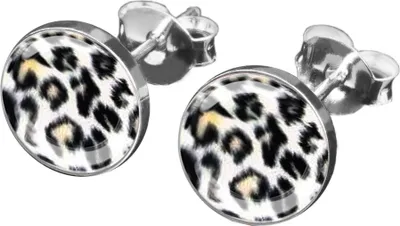 Produktbild von viva-adorno 1 Paar Damen Ohrstecker Ohrringe rund Edelstahl Schwarz Leo Leopard Z299, schwarz weiß gelb