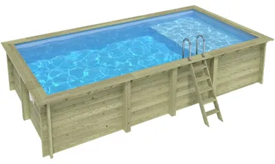 Produktbild von Pool AQUA 7 x 3.75 - H.1.45 m mit Liegefläche, hellblau, auf Rahmen - ohne Betonieren