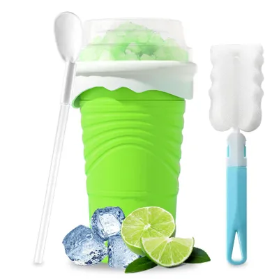 Produktbild von DIY Slushy Maker, Eis zum kneten slushy becher, Silikon slushy maker cup, Slush becher mit Strohhalmlöffel und Tassenbürste für Slushie Eis, Grün