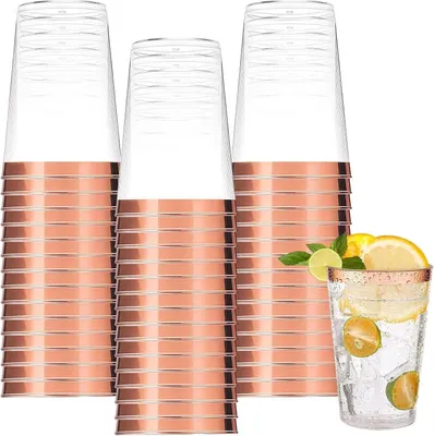 Produktbild von 60 Roségold Partybecher 300ml | Wiederverwendbar & transparent | Ideal für Geburtstage & Hochzeit
