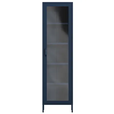 Produktbild von Vitrinenschrank Bücherschrank mit 4 Fachböden Vitrine Glitzernd Metall Dunkelblau