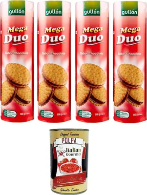 Produktbild von Gullon Mega Duo Biscotti farciti al cioccolato Schokoladengefüllte Kekse 4x500gr + Italian Gourmet polpa 400g