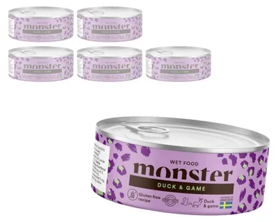 Zdjęcie produktu dla Monster Cat Adult 6x100g Pełnoporcjowa Mokra Karma Dla Dorosłych Kotów z Kaczką i Dziczyzną