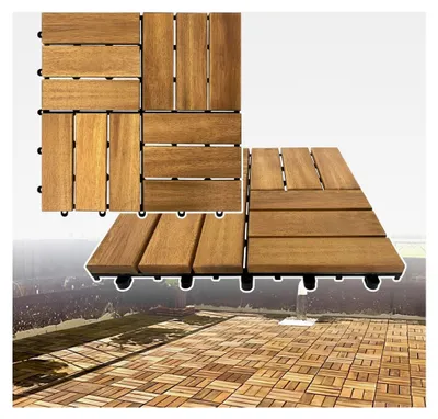 Produktbild von 33er Set Akazienholzfliesen 30x30 cm Wasserdicht Terrassenfliesen 3 ㎡ Bodenbelag mit Drainage und Klicksystem für Balkon und Garten