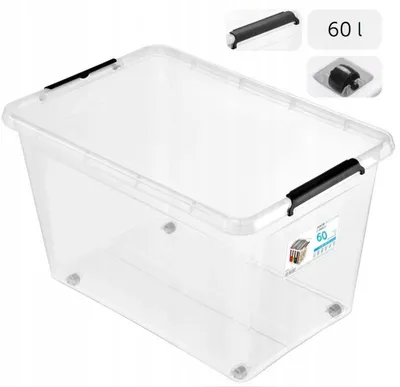 Produktbild von MOXOM Kunststoffbox 60L transparent mit Deckel und Rollen
