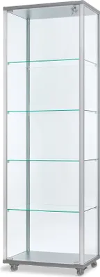 Produktbild von Vitrine IV6042 - 60 x 41,7 x 183 cm, auf Standfüßen / mit LED-Streifenbeleuchtung / Alu silber, Holz lichtgrau