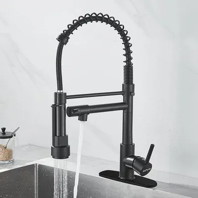 Obrázek produktu pro Otočná černá kuchyňská baterie s výsuvnou hadicí a 2 výtoky