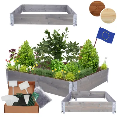 Produktbild von MODO24 Hochbeet Holz, Pflanzrahmen, Kräuterbeet, Gemüsebeet, Massivholz Kiefer, Garten, 20x120x100 cm, Grau, ZP10