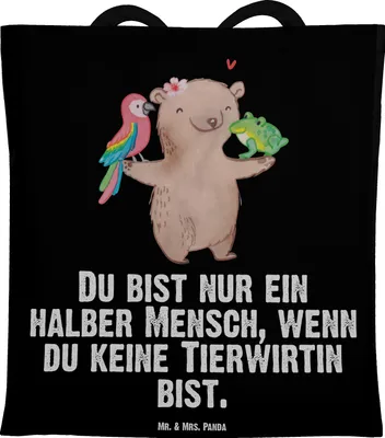 Produktbild von Mr. & Mrs. Panda Beutel Tierwirtin Herz - Schwarz - Geschenk, Lustig, Tasche, Einkaufstasche, Bauernhof, Spruch, Witzig, Schultasche, festival, Bäuerin, Tote Bag