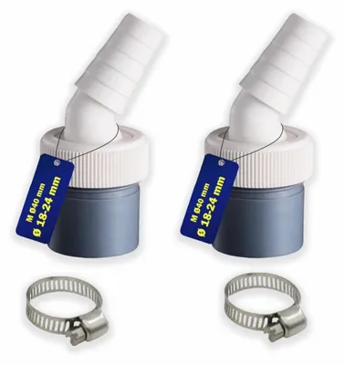 2er-Pack Waschmaschinen-Abflussadapter, 40 mm, PP, 45°
