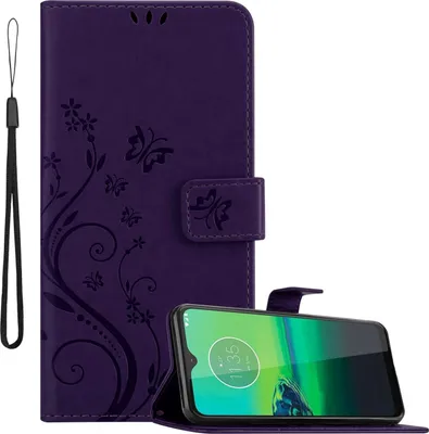 Image de Cadorabo Housse pour Motorola MOTO G8 en FLORAL VERT LILAIS Housse de protection au design floral avec fermeture magnétique, fonction de support et porte-cartes Flip Case Flower Cover Etui Handy Klapp Hülle Book Tasche