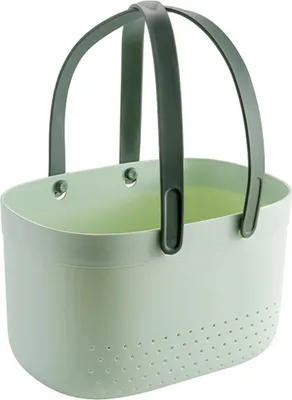 Obrázek produktu pro Přenosný sprchový koš s ventilačními otvory, velká kapacita, přenosný plastový úložný koš s držadly do koupelny, zelený