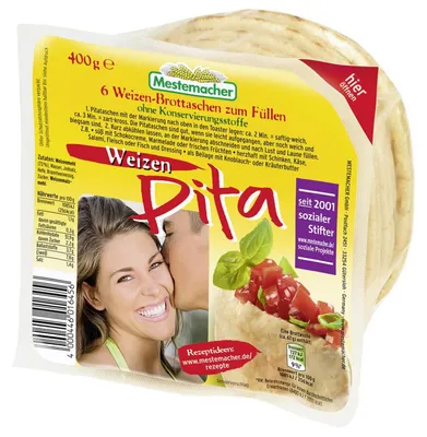 Zdjęcie produktu dla Mestermacher pita pockets kieszenie z pszennego chleba pita do napełniania 400g