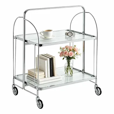 Produktbild von Servierwagen klappbar mit 2 Ebenen, Küchenwagen Mobil, Rollwagen, 68 x 40 x 80 cm, Aufbewahrungswagen für Küche, Wohnzimmer, Garten, Silber