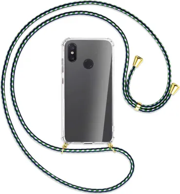 Produktbild von Handykette Backcover-Schutzhülle mit Band (Metall goldfarben) für Xiaomi Mi 8 / Mi 8 Pro - grün/blau/weiß
