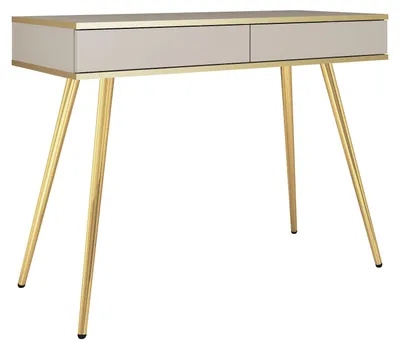 Produktbild von MOBAE AURA T102 Schminktisch 102 cm Beige mit goldenen Beinen Frisiertisch mit Schubladen Kosmetiktisch modern Schlafzimmer