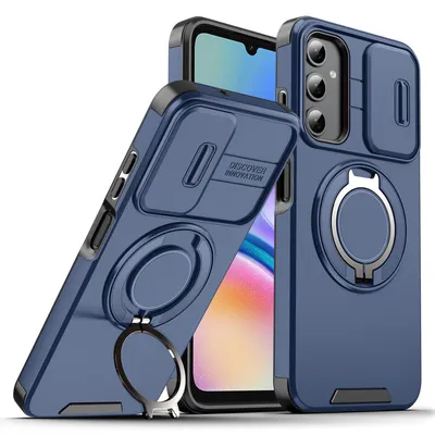 Obrázek produktu pro Dvouvrstvé pouzdro pro Samsung Galaxy A05S, s posuvným krytem fotoaparátu a magnetickým kroužkovým stojánkem Modrý