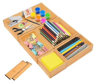 5 Bambus-Schubladen-Organizer, 5 cm, 4 Größen, Naturholz